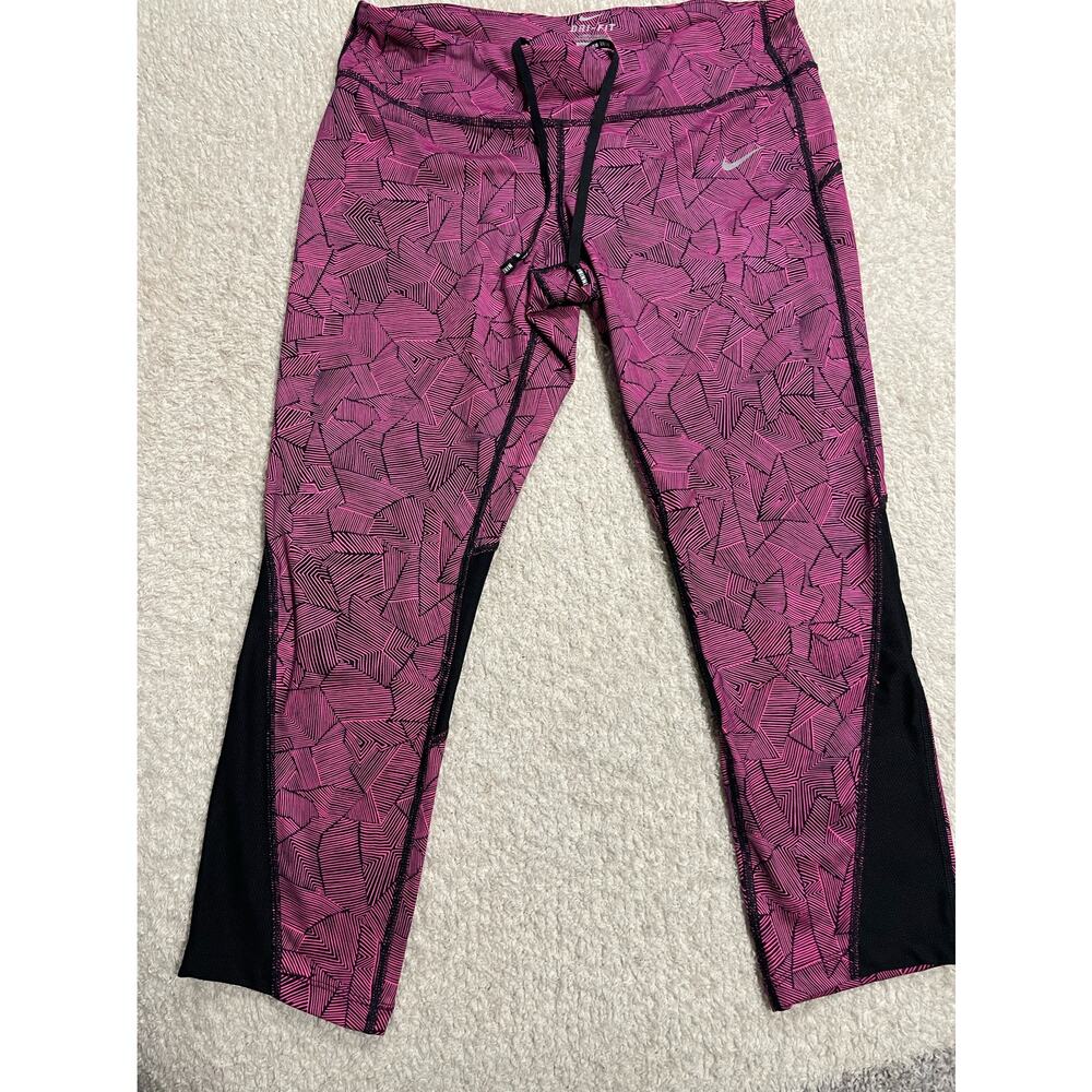 Nike Dri-Fit Cropped Leggings Womens Sz Large Pink Black SU161002SAA 822495-639